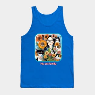 My Cat Family (lady wearing eyeglasses with 5 cats) Tank Top